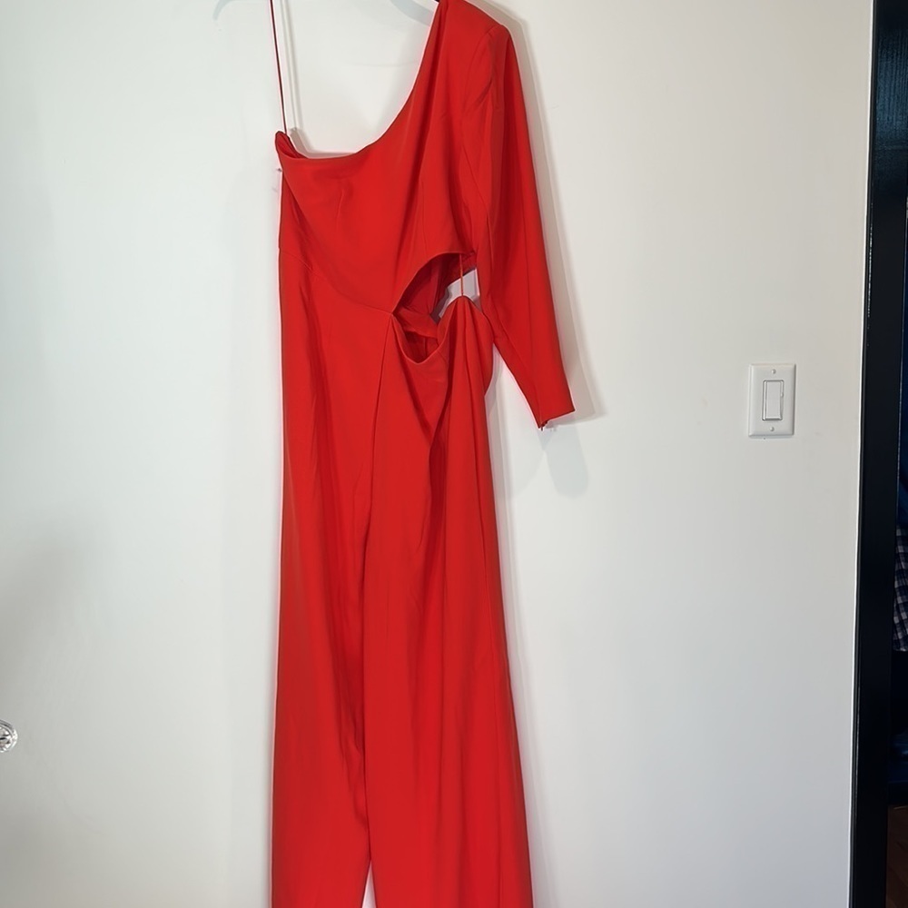 Sergio Hudson Jumpsuit Womens 1X Red One Shoulder Cut-Out Wide Legs - Picture 6 of 6
